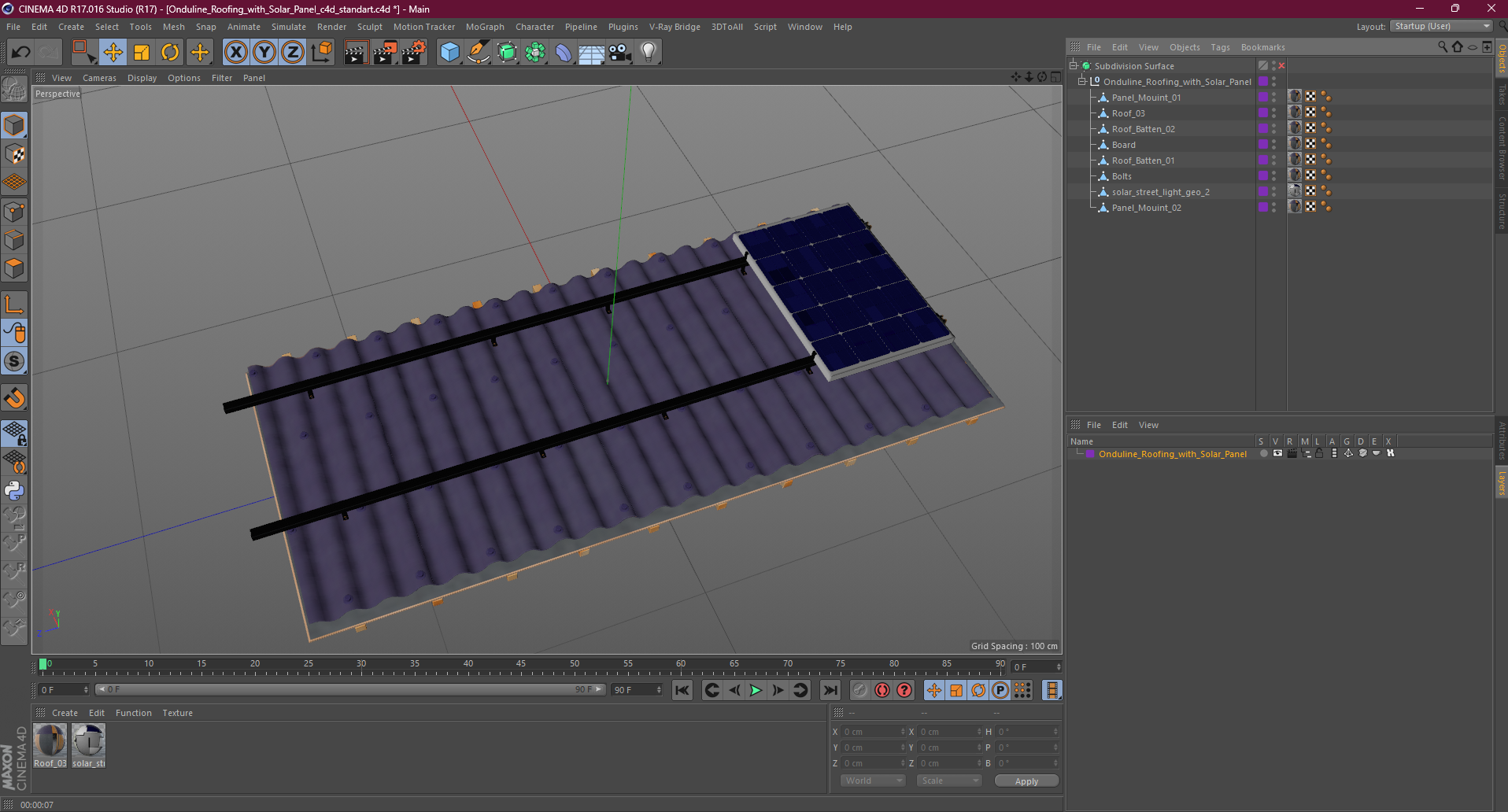 3D Onduline Roofing with Solar Panel model