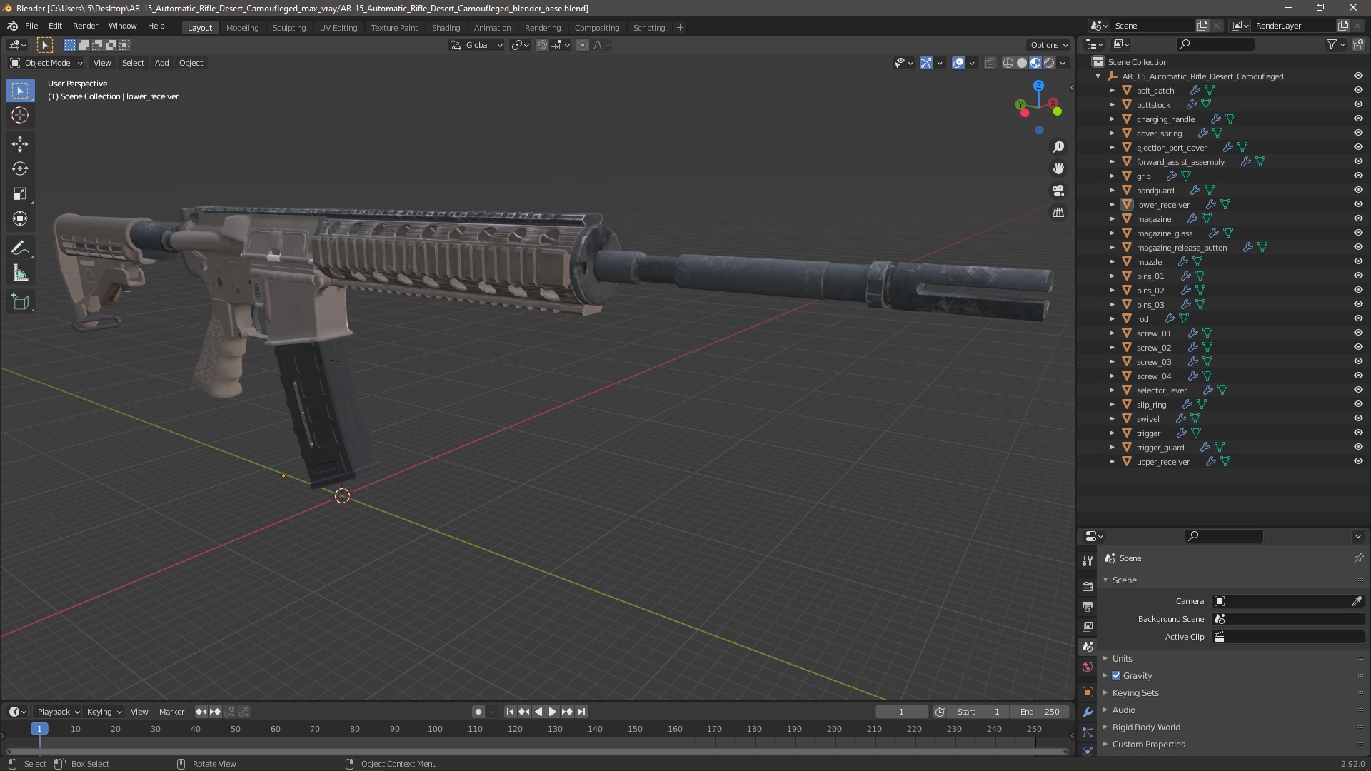 3D model AR-15 Automatic Rifle Desert Camoufleged