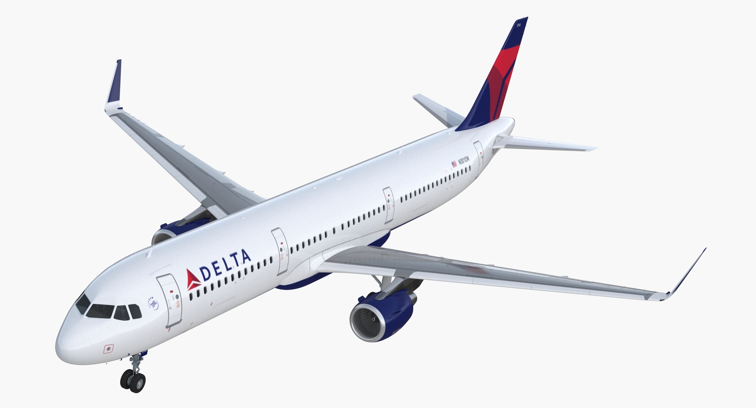 3D model Airbus A321 with Interior and Cockpit Delta Air Lines Rigged