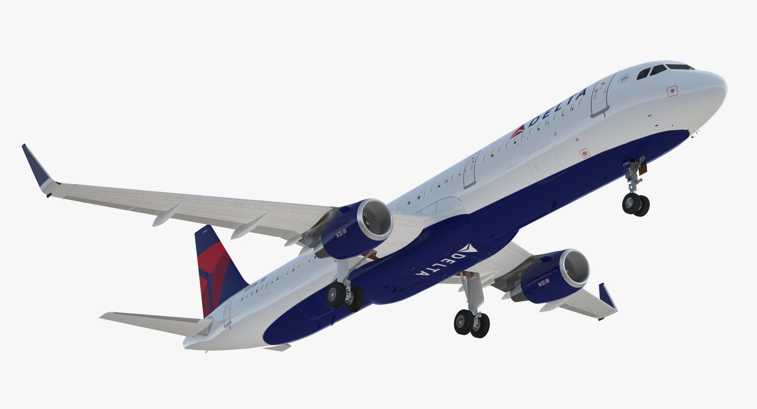 3D model Airbus A321 with Interior and Cockpit Delta Air Lines Rigged