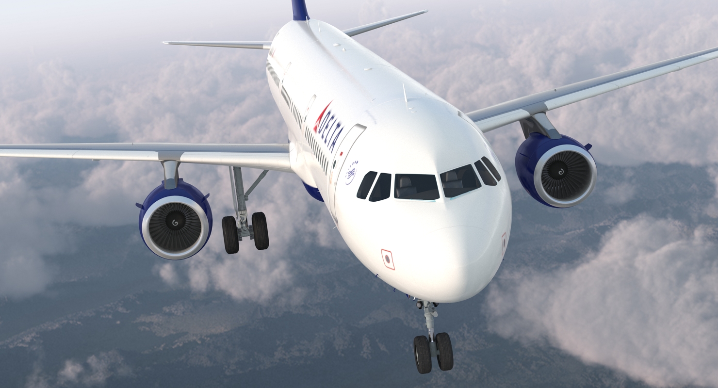 3D model Airbus A321 with Interior and Cockpit Delta Air Lines Rigged