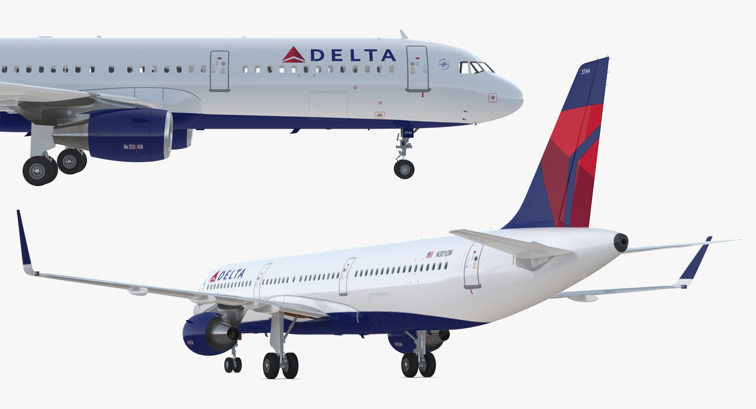 3D model Airbus A321 with Interior and Cockpit Delta Air Lines Rigged