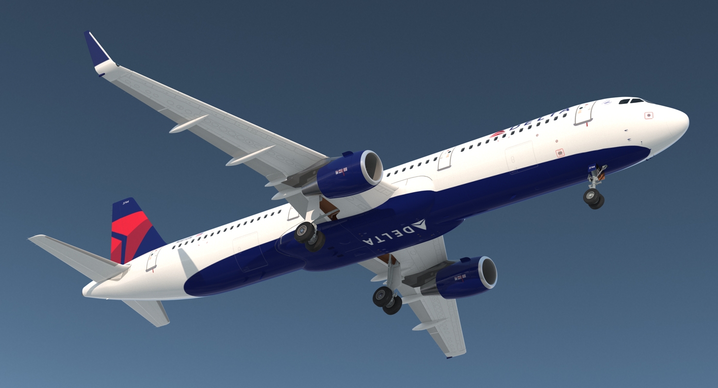 3D model Airbus A321 with Interior and Cockpit Delta Air Lines Rigged