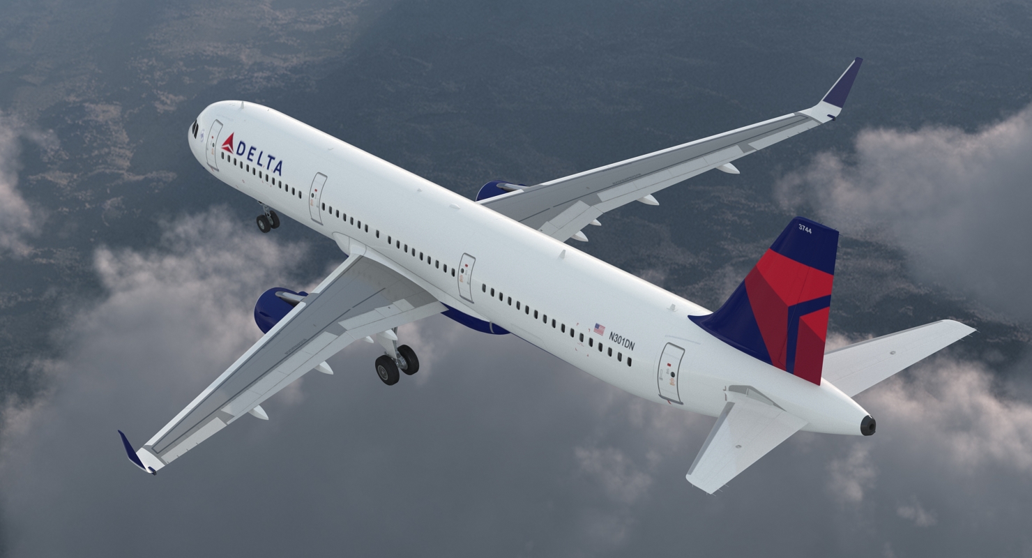 3D model Airbus A321 with Interior and Cockpit Delta Air Lines Rigged