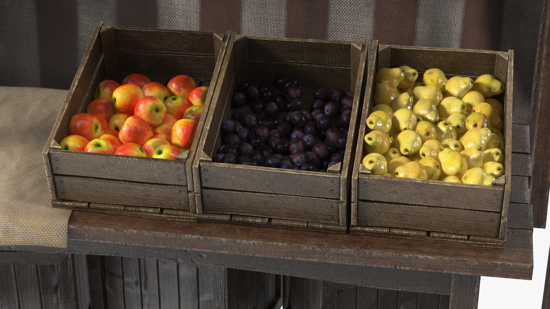 3D Medieval Food Market Stall with Striped Awning