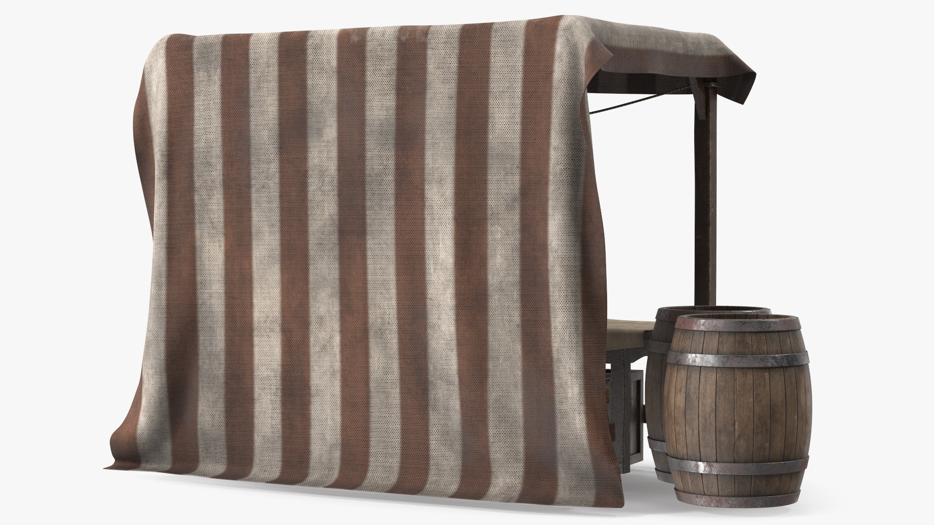 3D Medieval Food Market Stall with Striped Awning