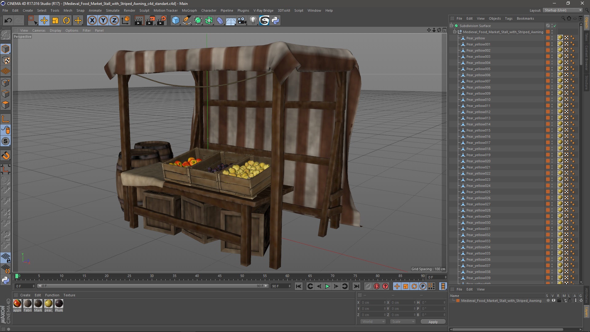 3D Medieval Food Market Stall with Striped Awning