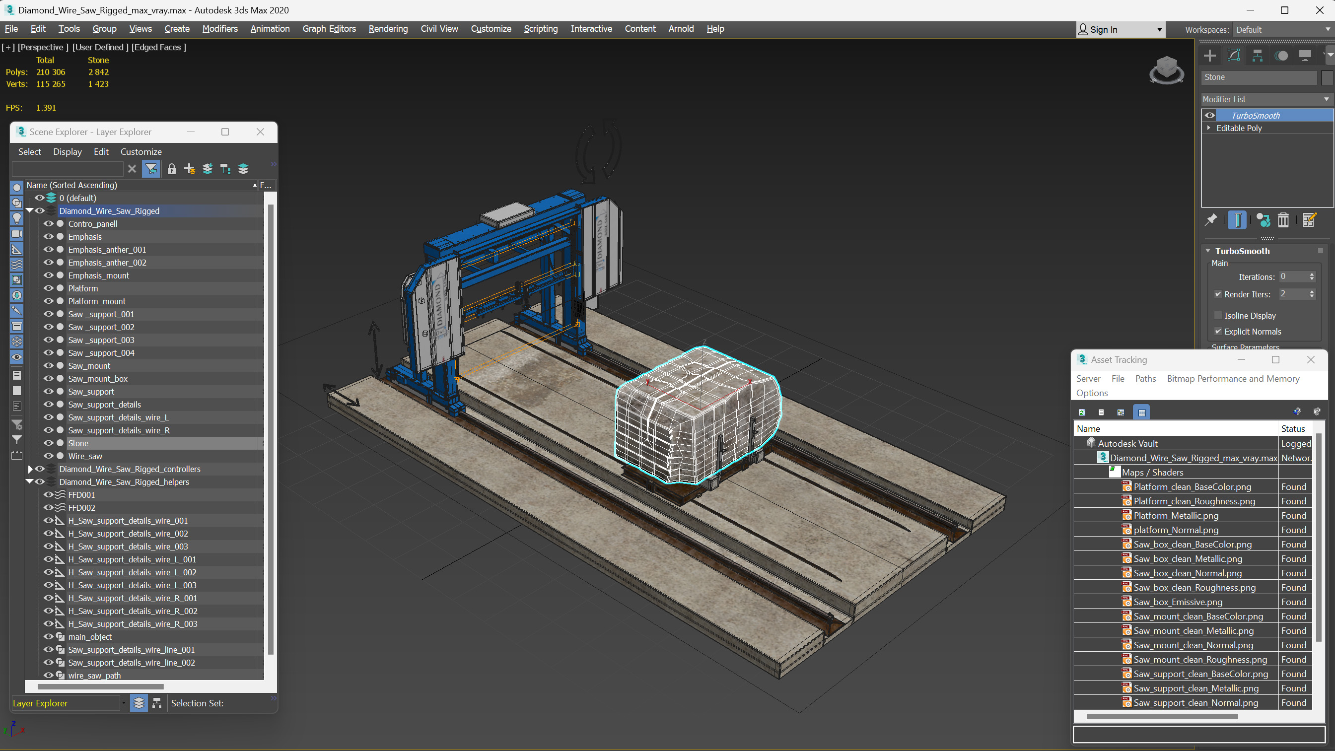 3D Diamond Wire Saw Rigged model