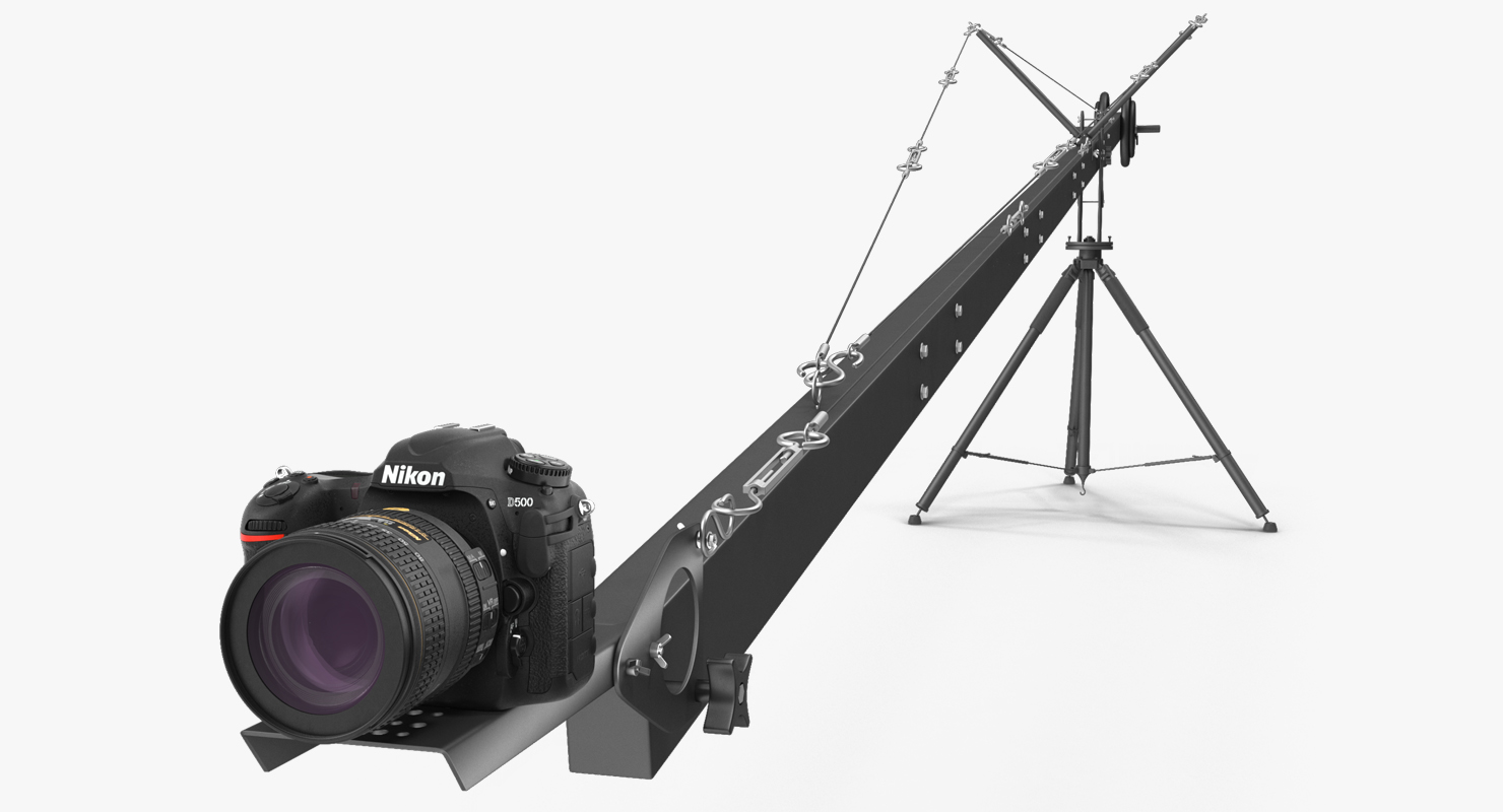 3D model Camera Crane with Nikon D500 Rigged