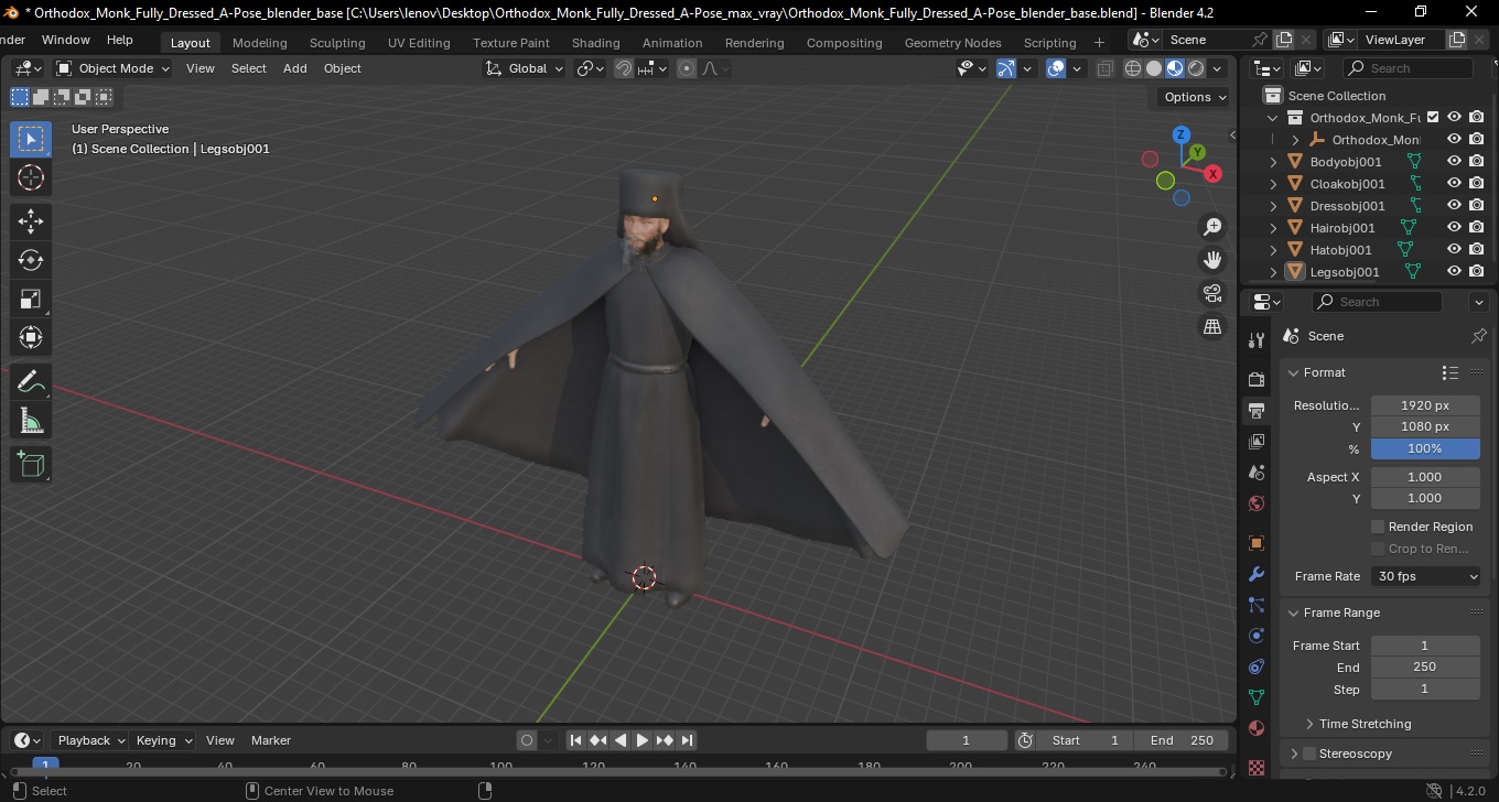 Orthodox Monk Fully Dressed A-Pose 3D model