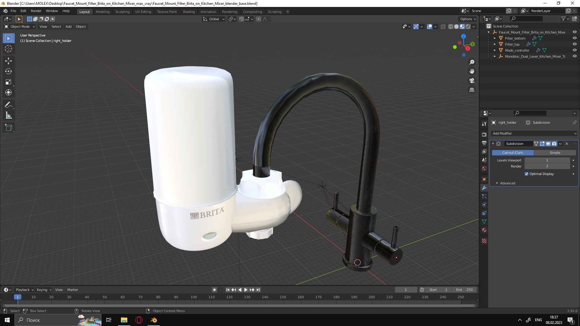 Faucet Mount Filter Brita on Kitchen Mixer 3D