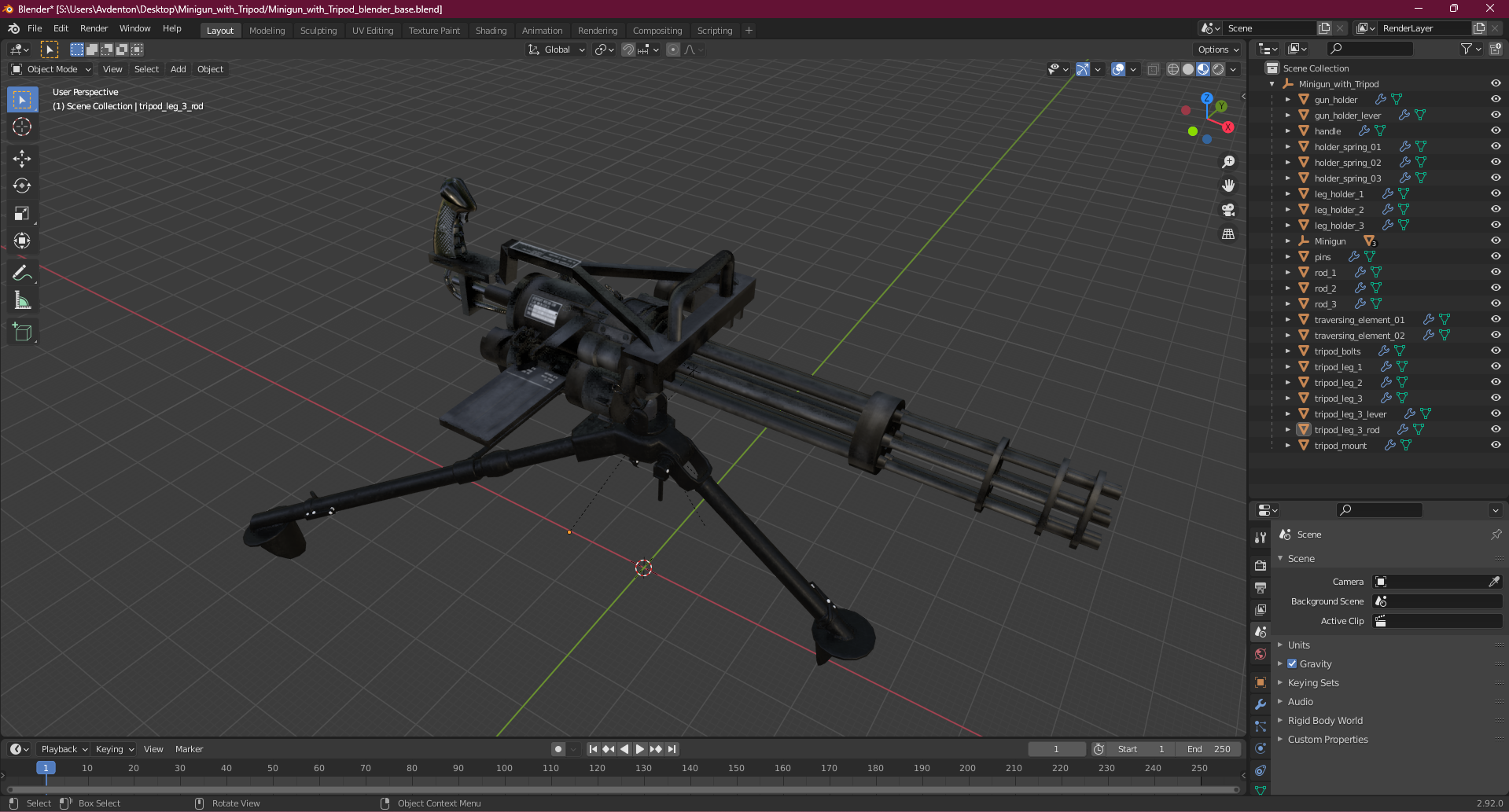 Minigun with Tripod 3D model