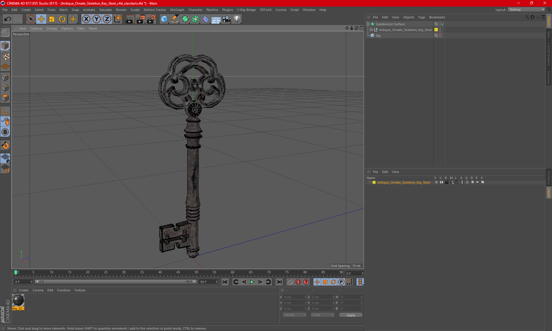 3D Antique Ornate Skeleton Key Steel model