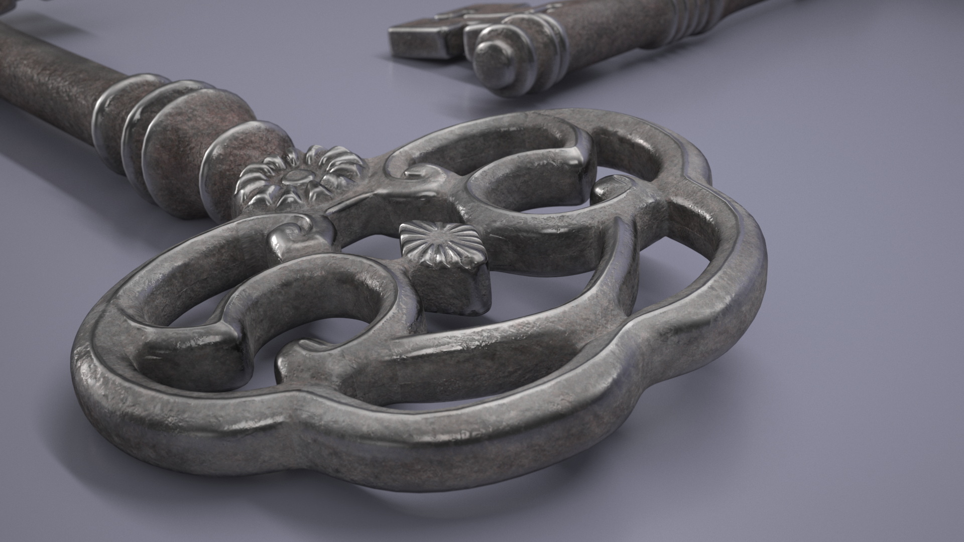 3D Antique Ornate Skeleton Key Steel model