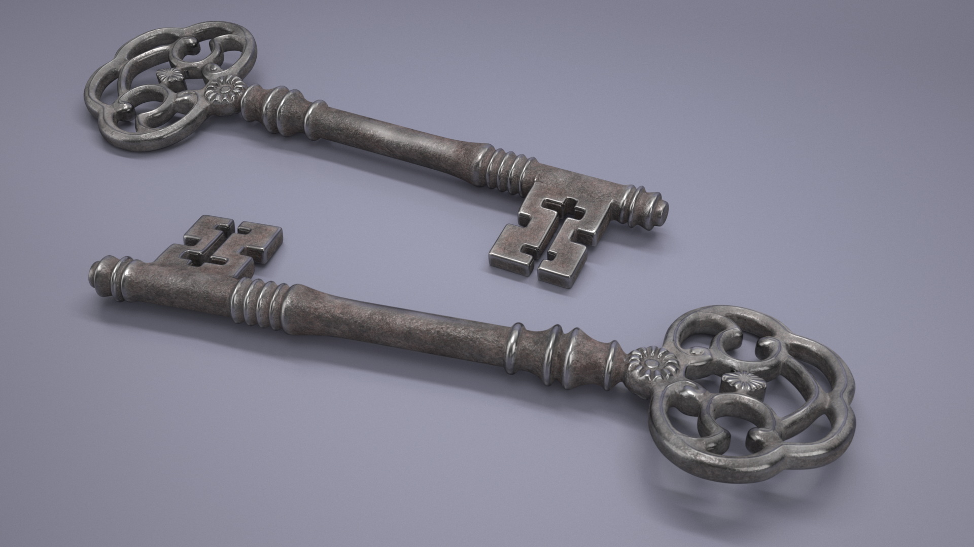3D Antique Ornate Skeleton Key Steel model