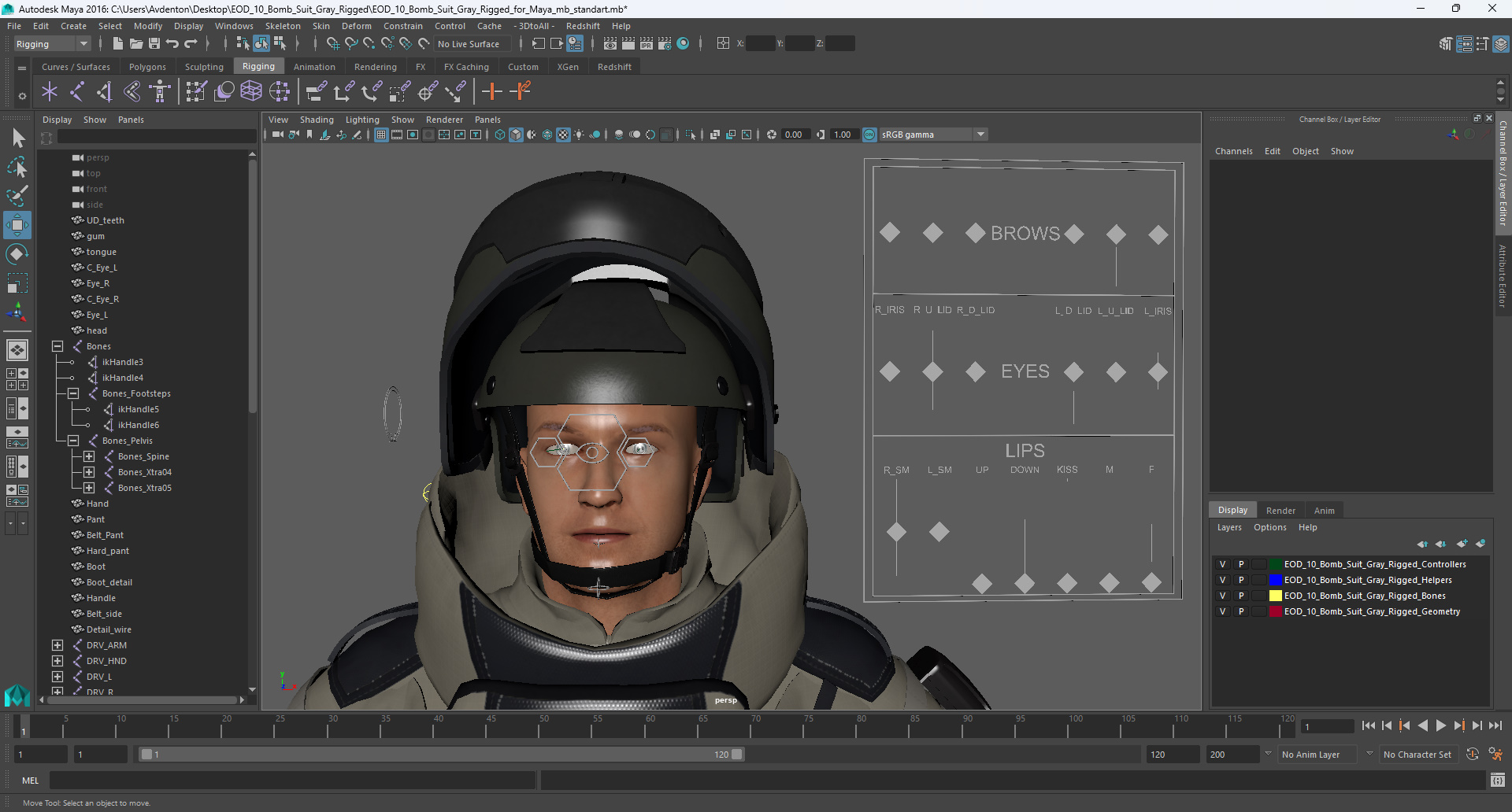 EOD 10 Bomb Suit Gray Rigged for Maya 3D