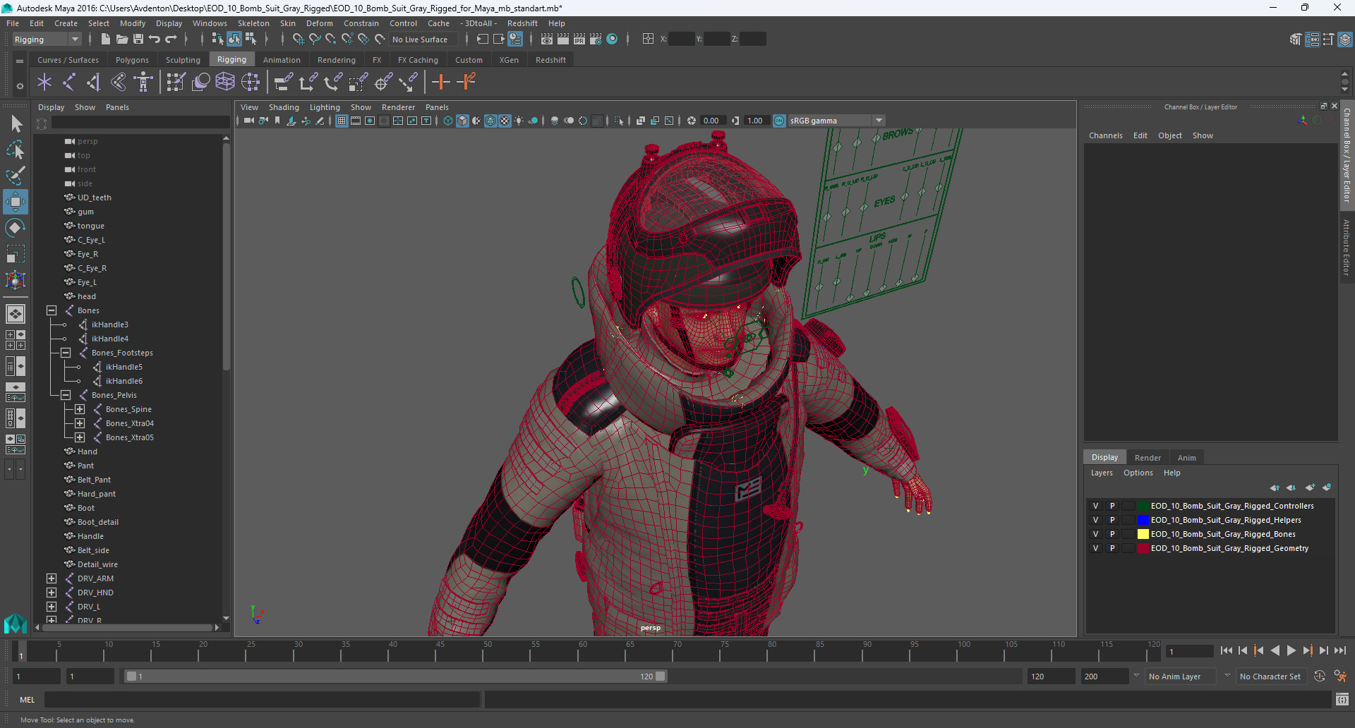 EOD 10 Bomb Suit Gray Rigged for Maya 3D