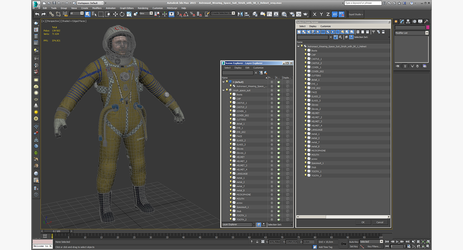 Astronaut Wearing Space Suit Strizh with SK 1 Helmet 3D