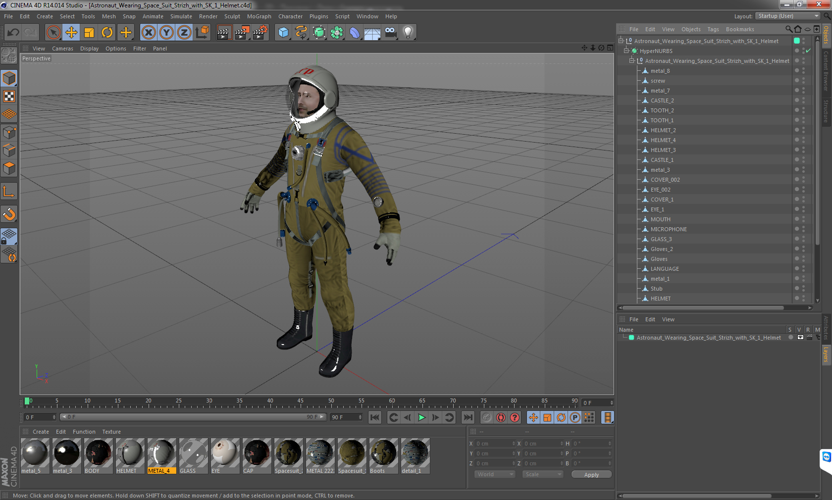 Astronaut Wearing Space Suit Strizh with SK 1 Helmet 3D