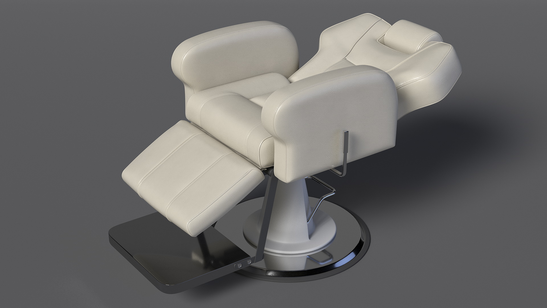 Barber Chair Reclining Unfolded White 3D