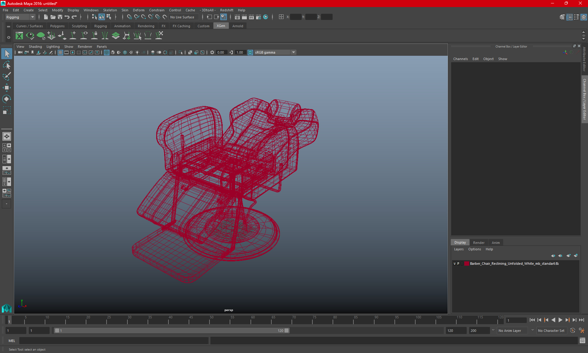Barber Chair Reclining Unfolded White 3D