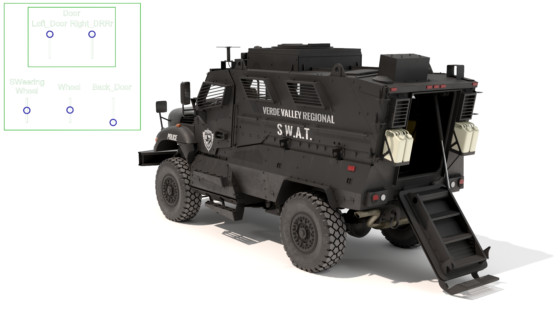3D SWAT Vehicle International MaxxPro Black Rigged for Maya