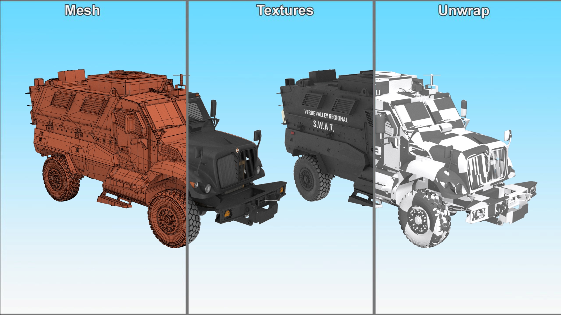 3D SWAT Vehicle International MaxxPro Black Rigged for Maya