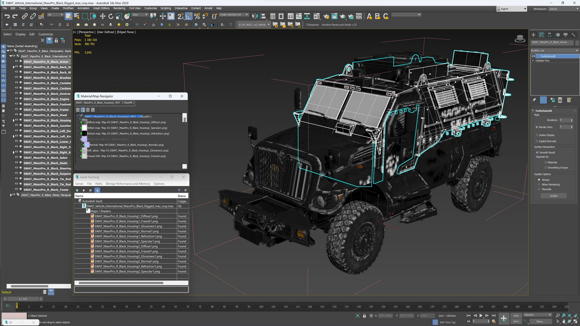 3D SWAT Vehicle International MaxxPro Black Rigged for Maya