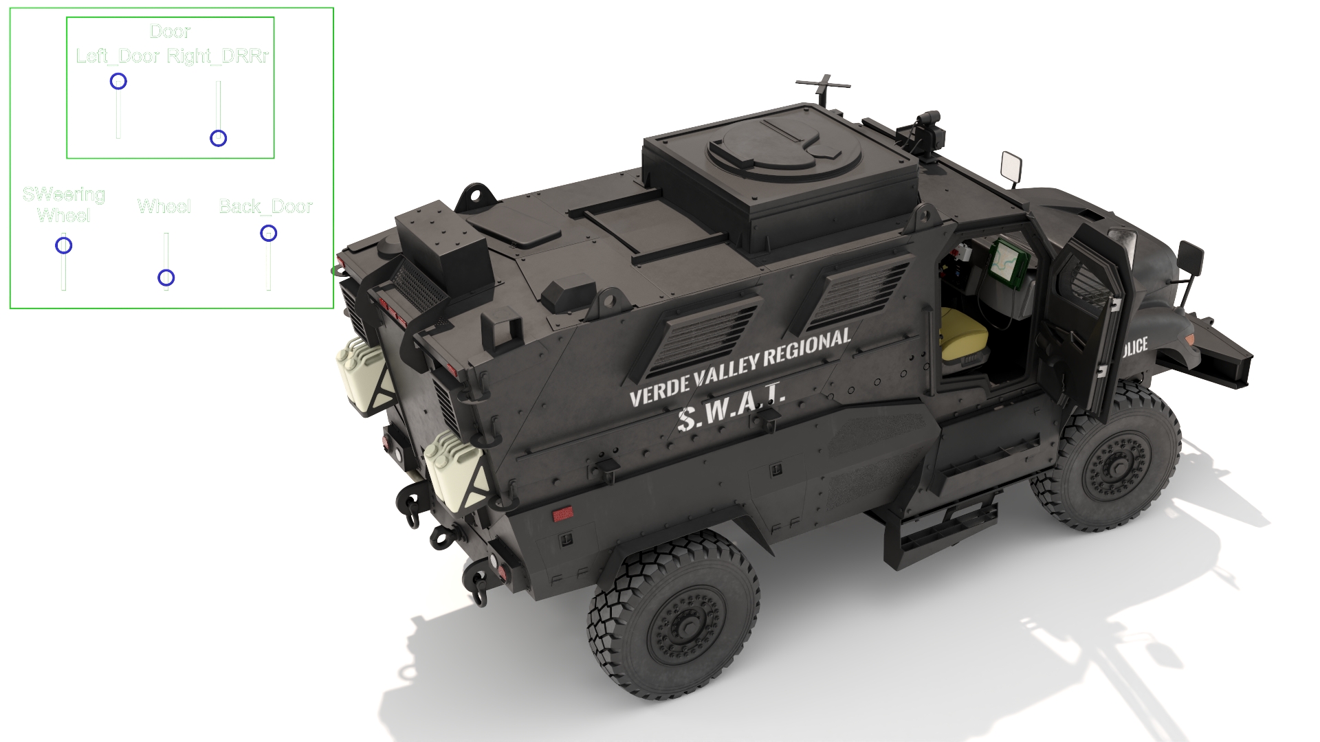 3D SWAT Vehicle International MaxxPro Black Rigged for Maya