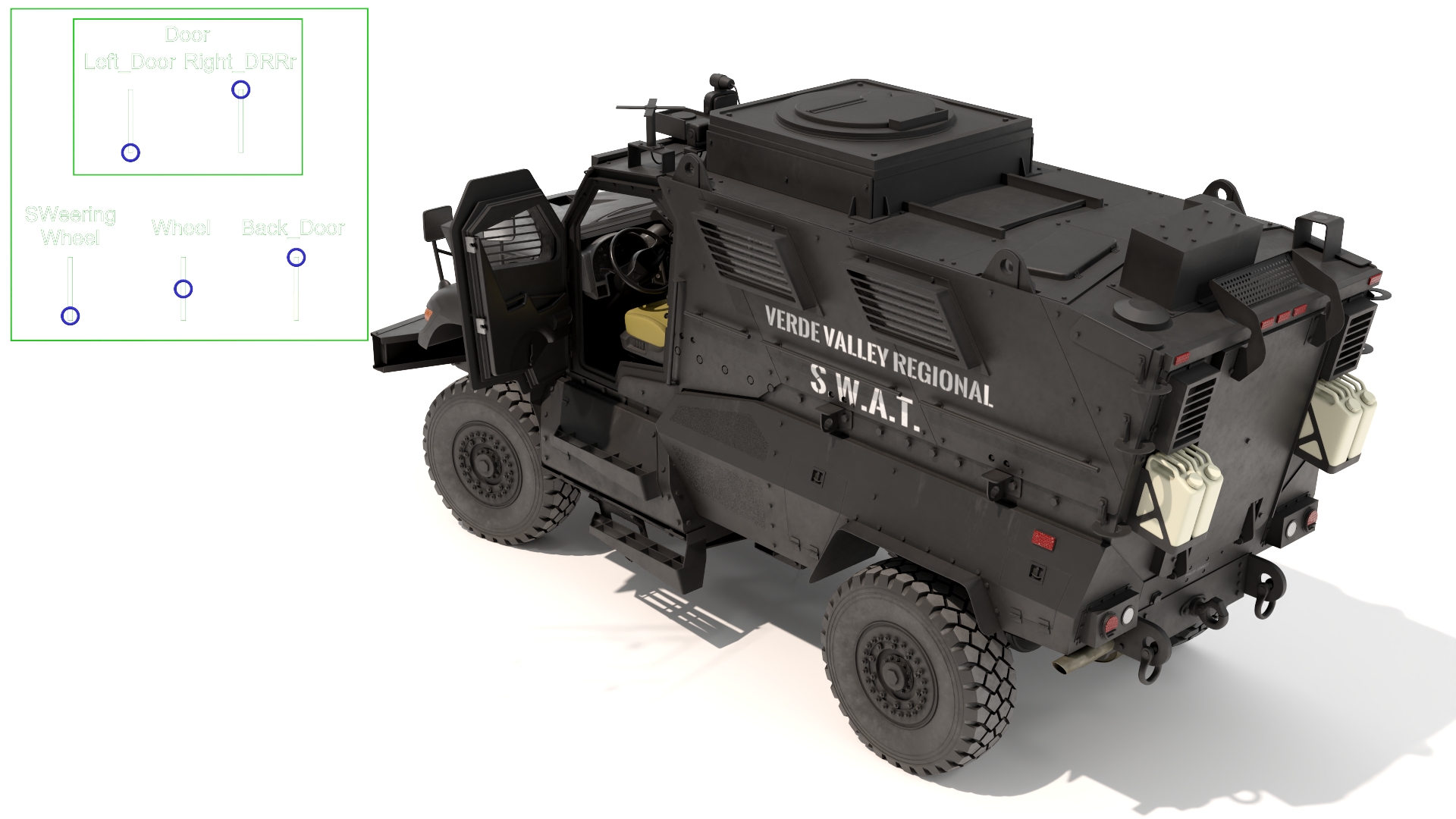 3D SWAT Vehicle International MaxxPro Black Rigged for Maya