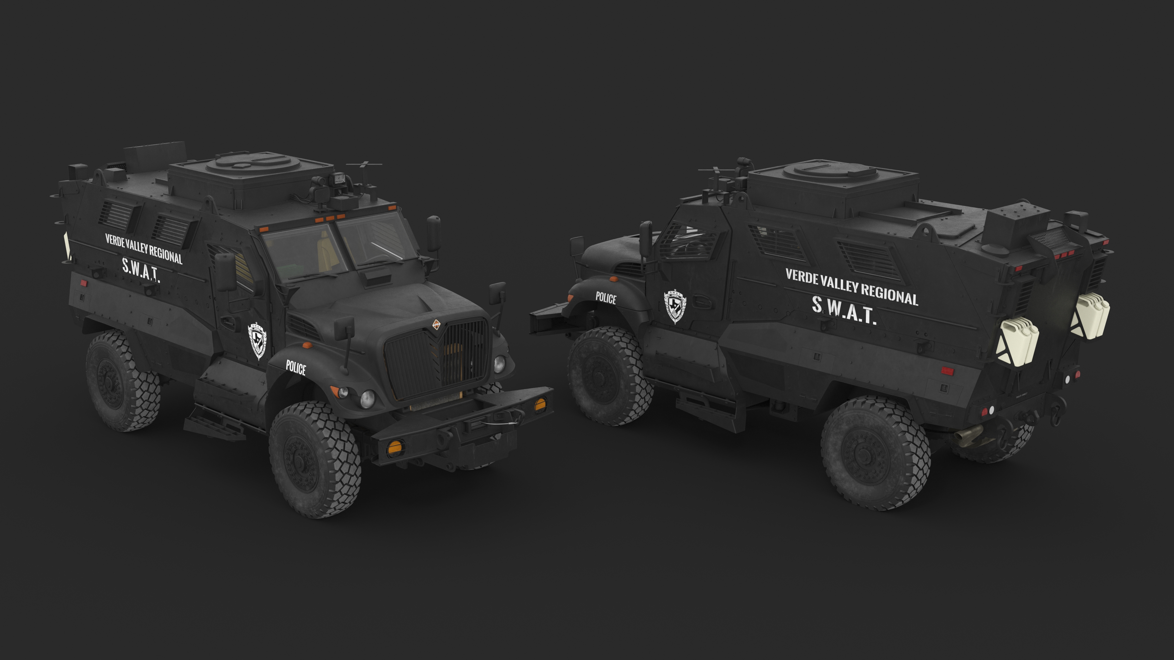 3D SWAT Vehicle International MaxxPro Black Rigged for Maya