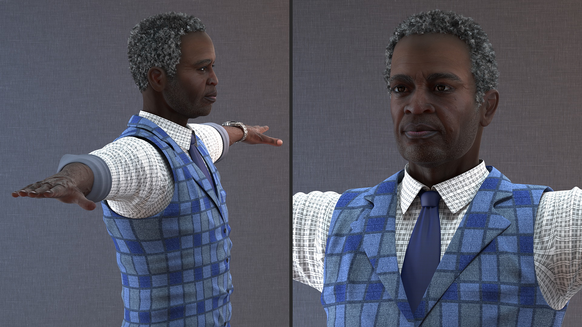 Black Elderly Man Everyday Style T-Pose 3D model