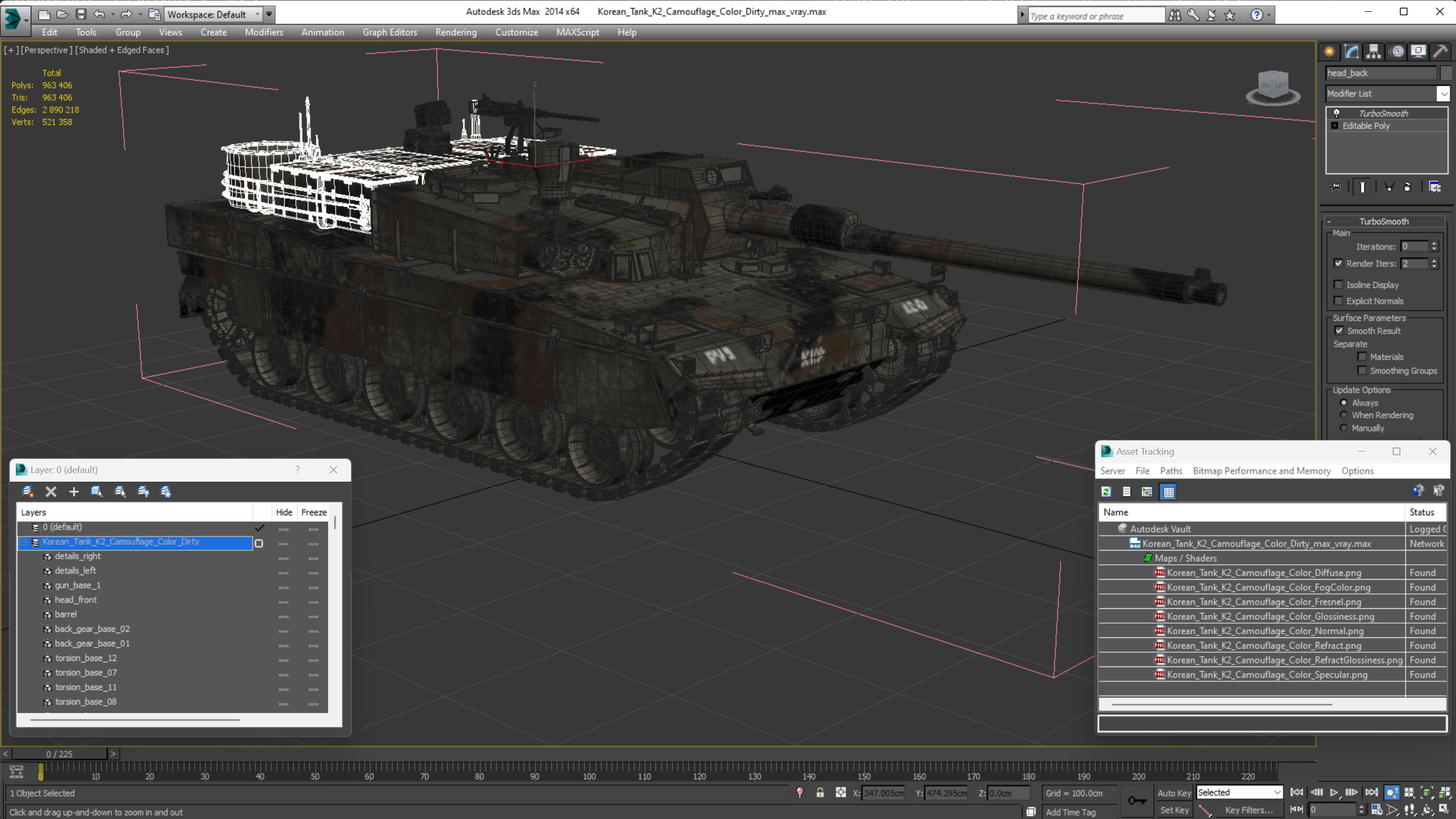Korean Tank K2 Camouflage Color Dirty 3D