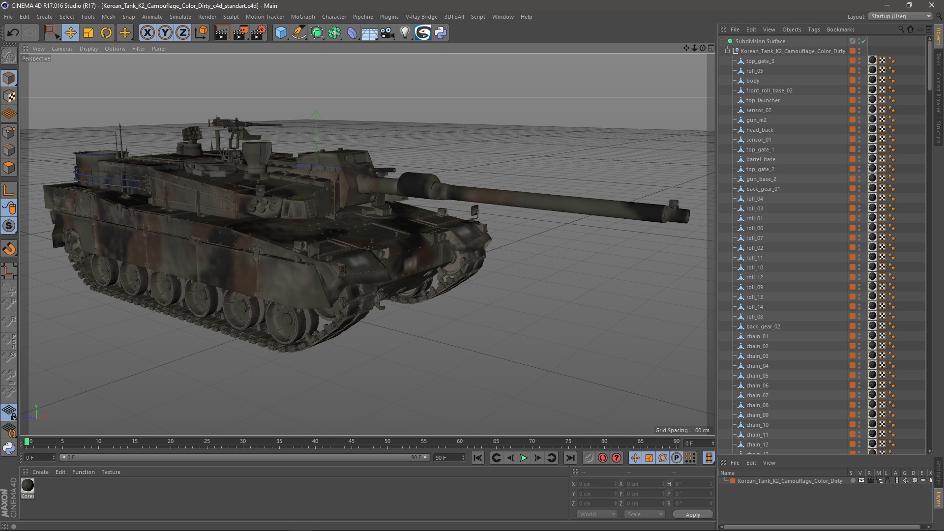 Korean Tank K2 Camouflage Color Dirty 3D