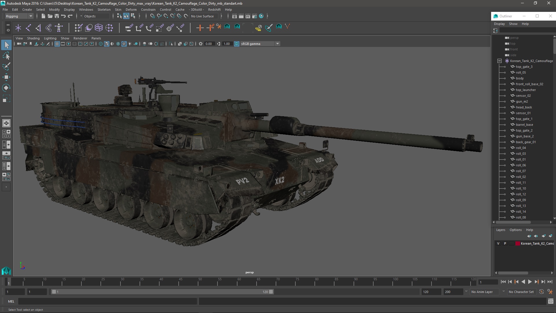 Korean Tank K2 Camouflage Color Dirty 3D