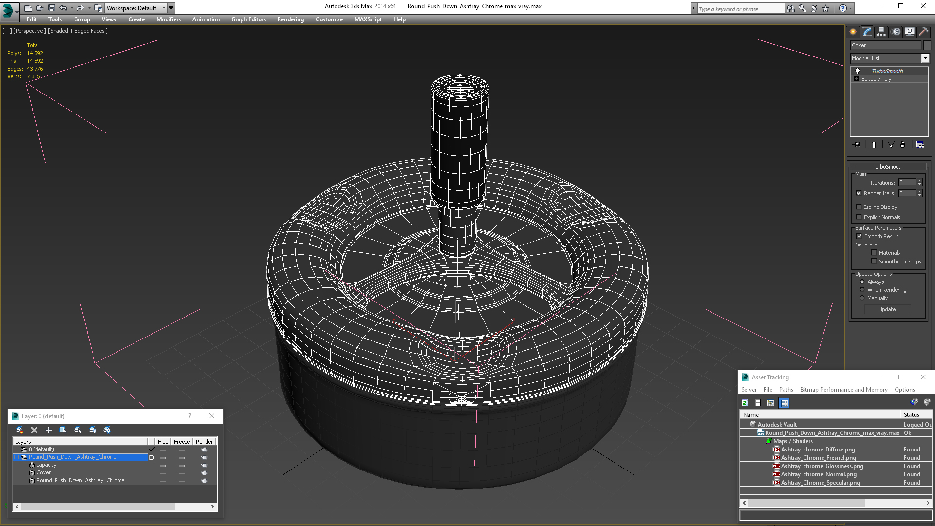 3D model Round Push Down Ashtray Chrome