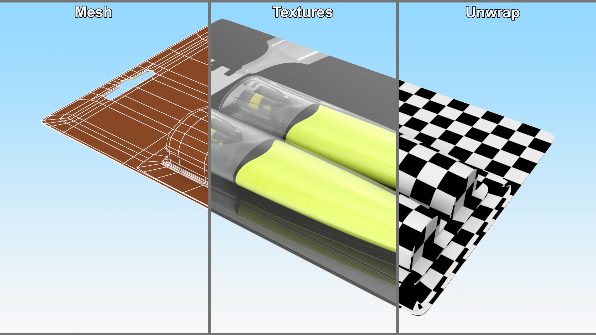 2 Highlighter Markers with Package 3D model