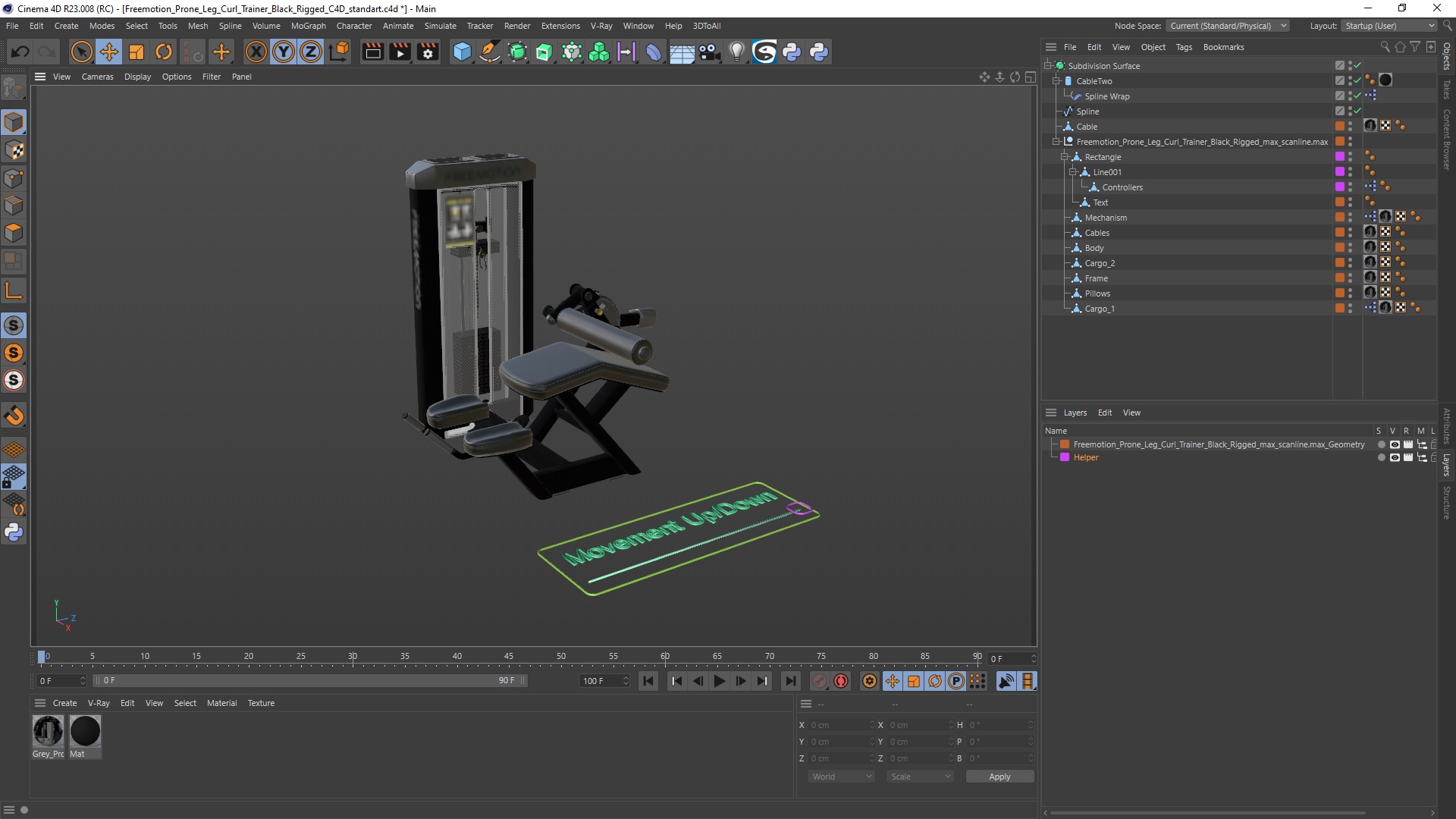 3D model Freemotion Prone Leg Curl Trainer Black Rigged for Cinema 4D