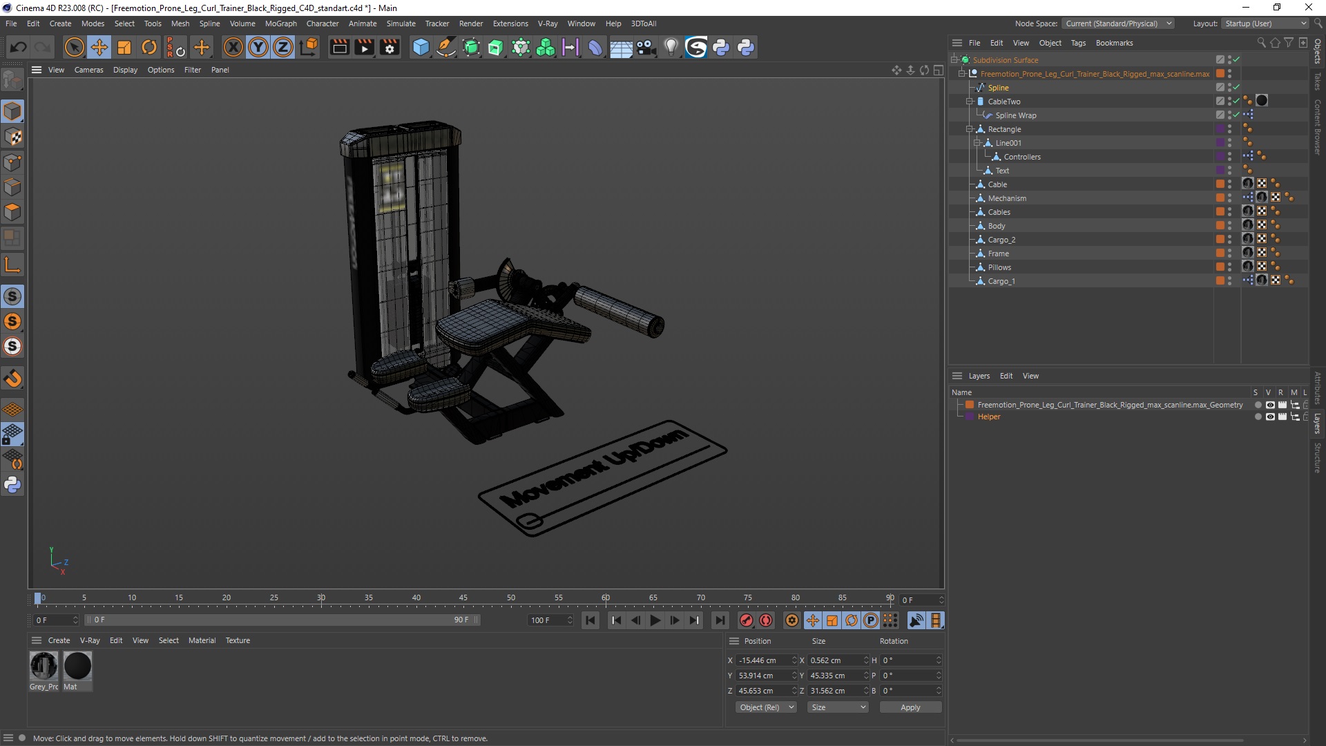 3D model Freemotion Prone Leg Curl Trainer Black Rigged for Cinema 4D