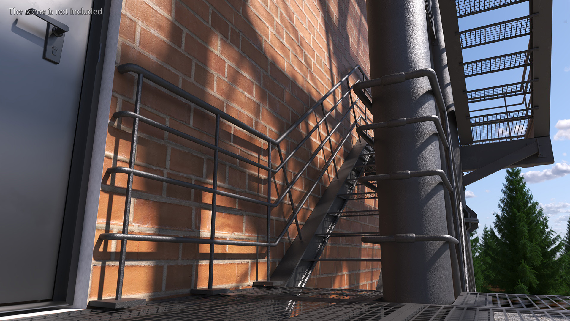 Fire Escape Black with Brick Wall of House 3D