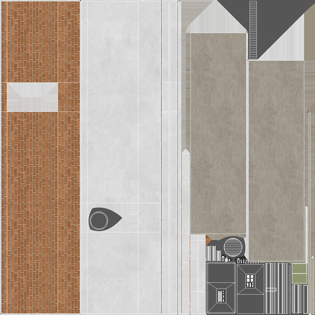 Fire Escape Black with Brick Wall of House 3D