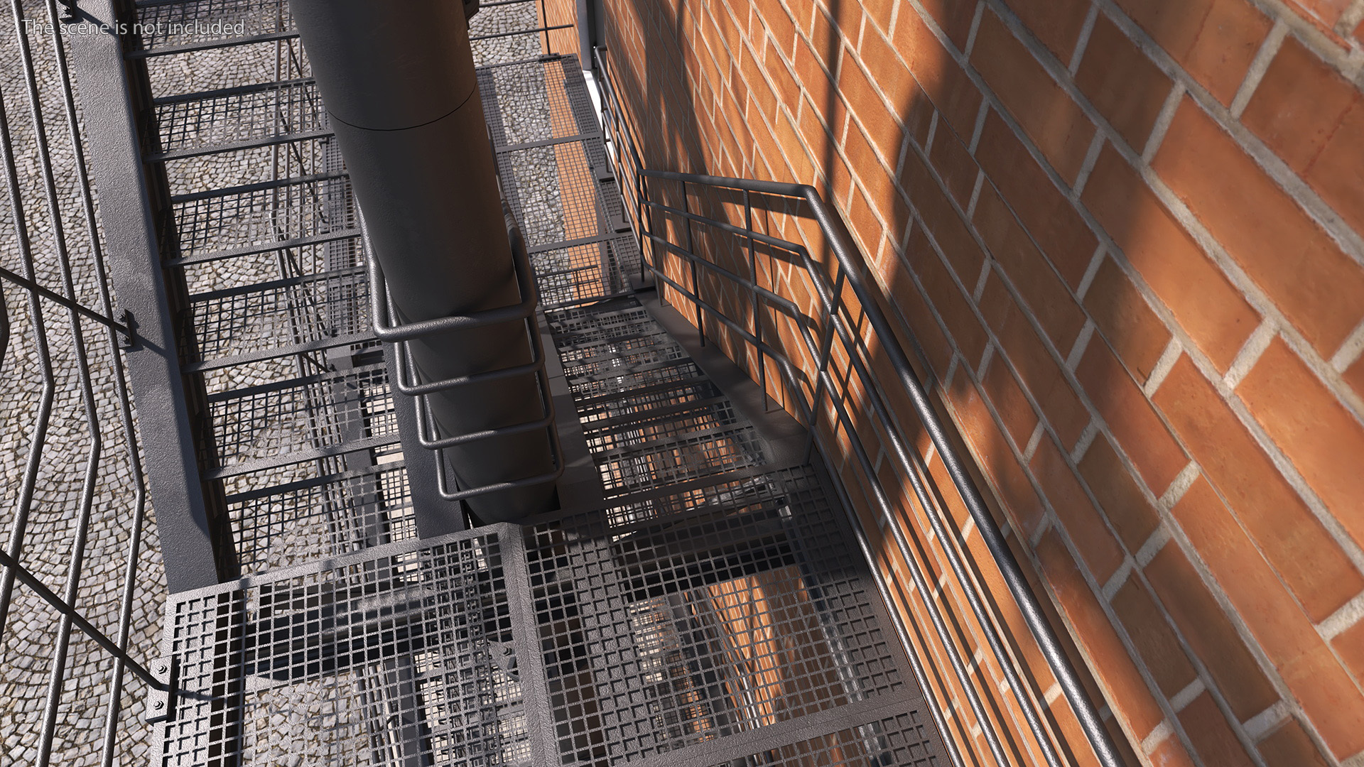 Fire Escape Black with Brick Wall of House 3D