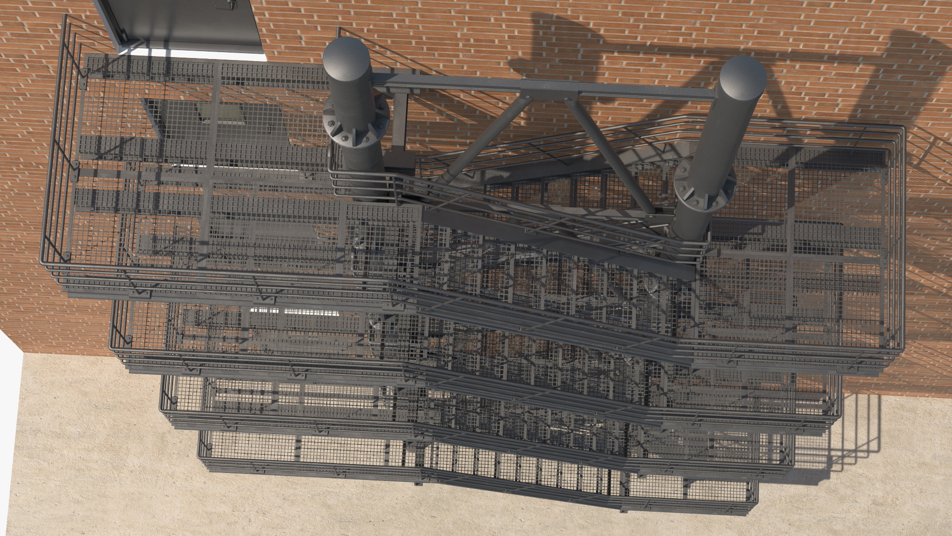 Fire Escape Black with Brick Wall of House 3D