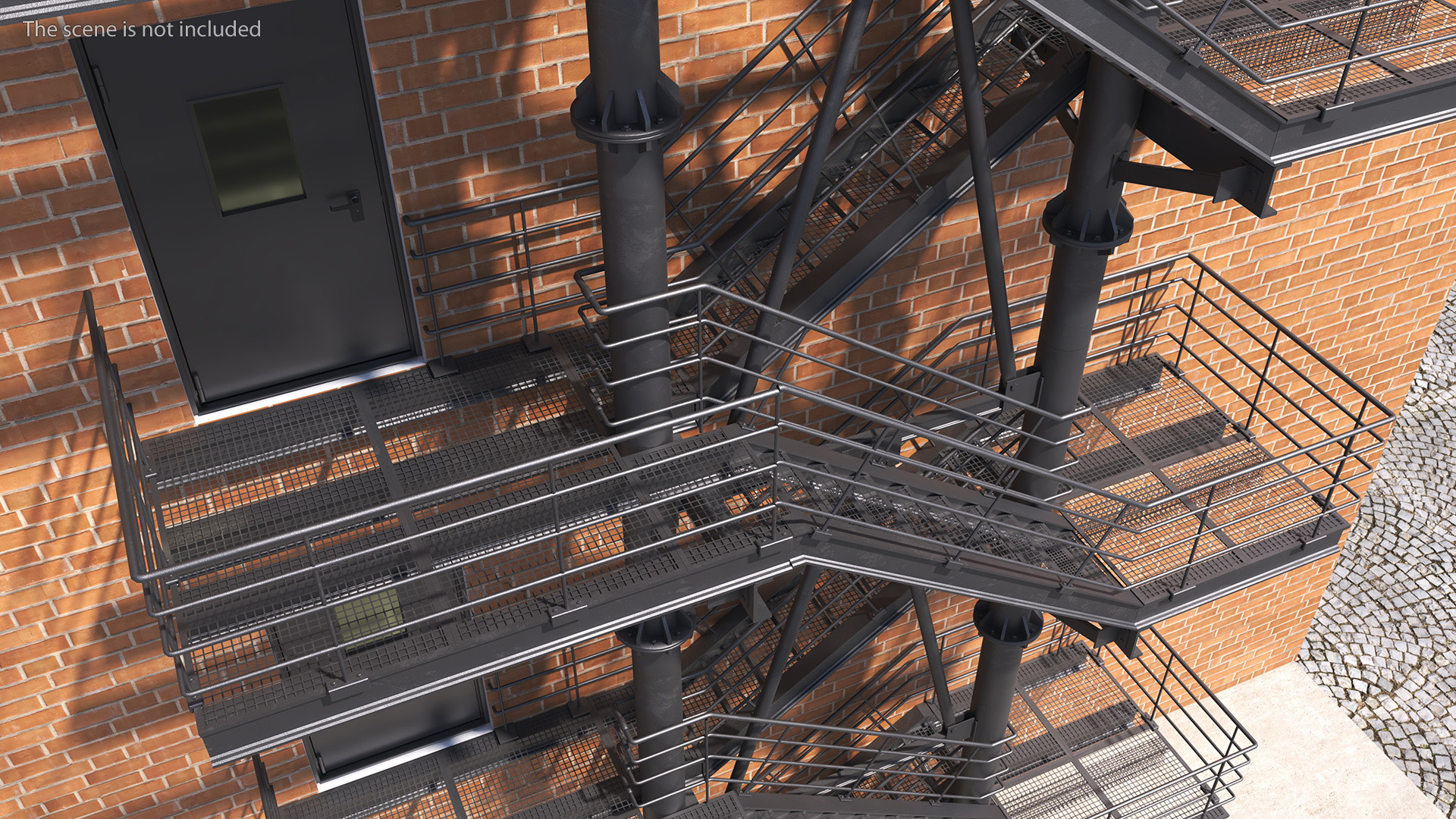 Fire Escape Black with Brick Wall of House 3D