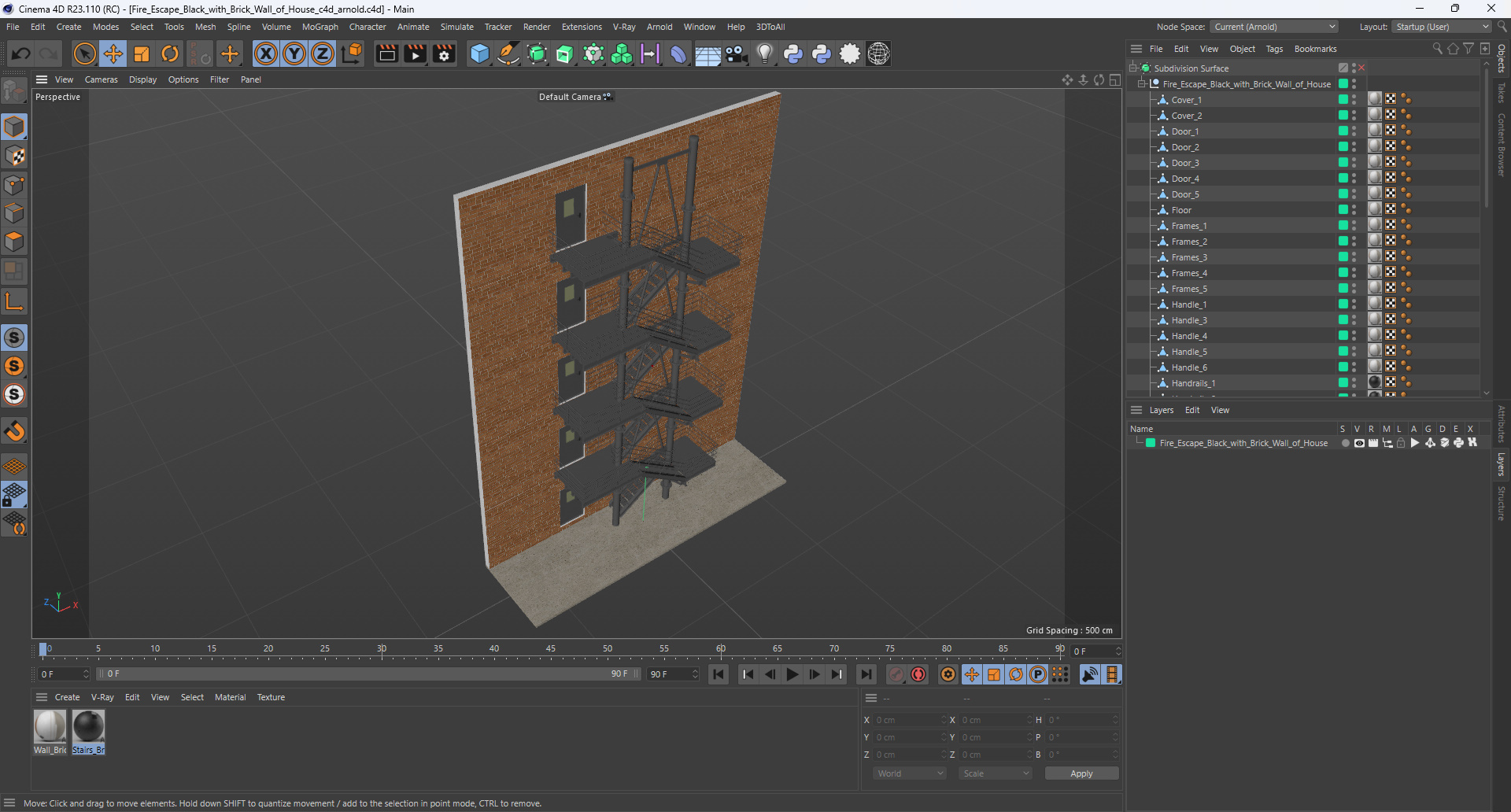 Fire Escape Black with Brick Wall of House 3D