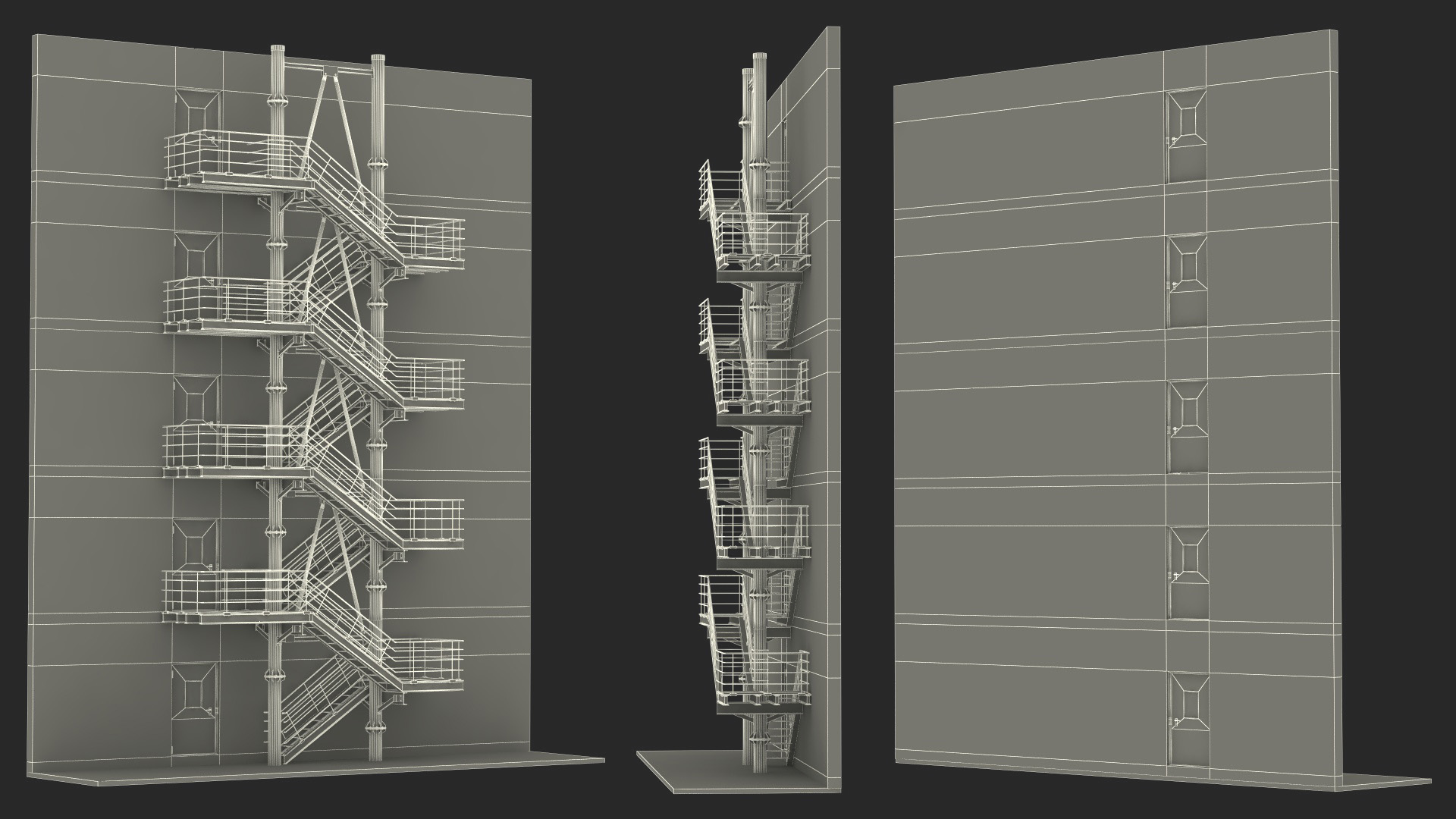 Fire Escape Black with Brick Wall of House 3D