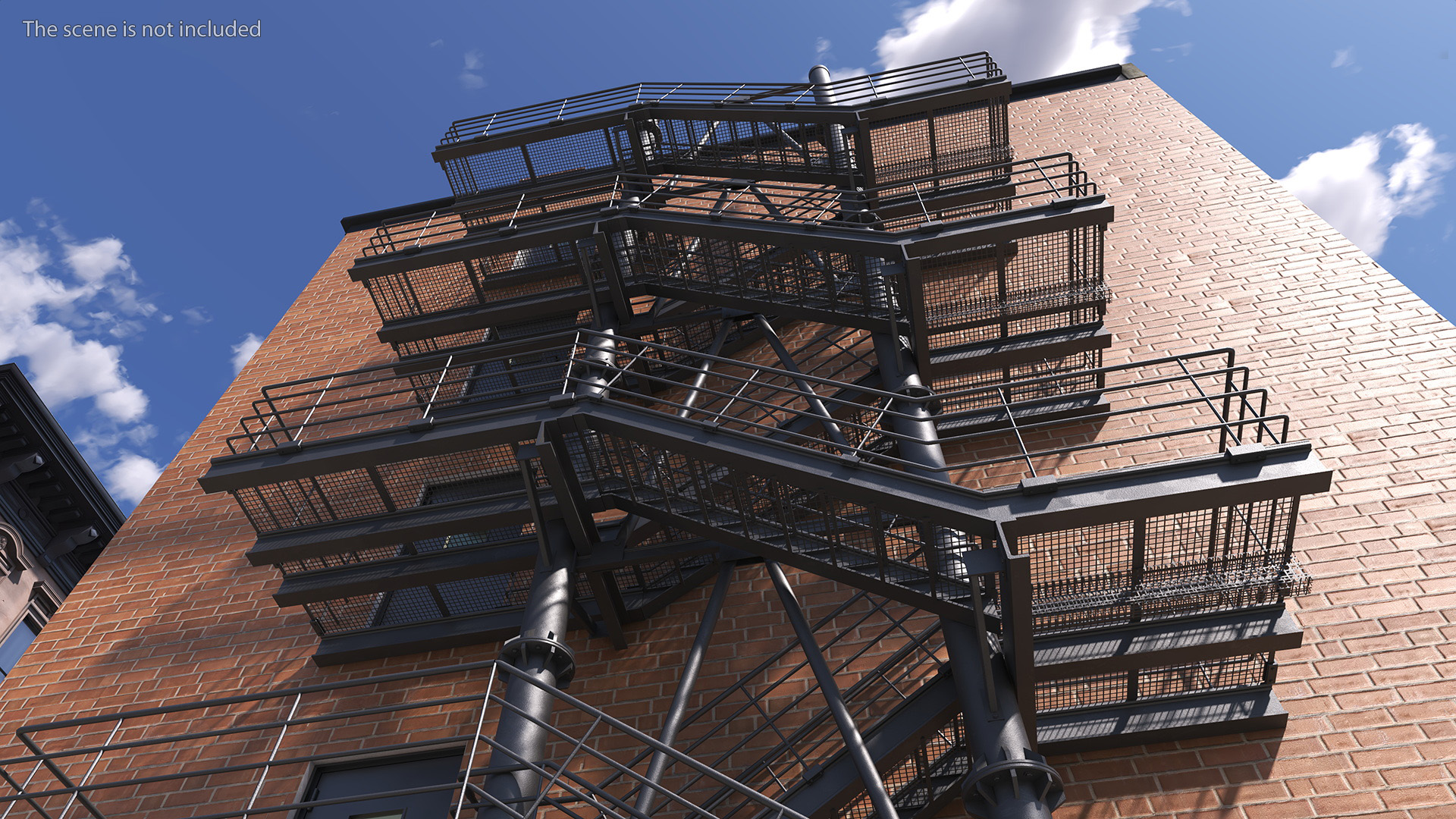 Fire Escape Black with Brick Wall of House 3D