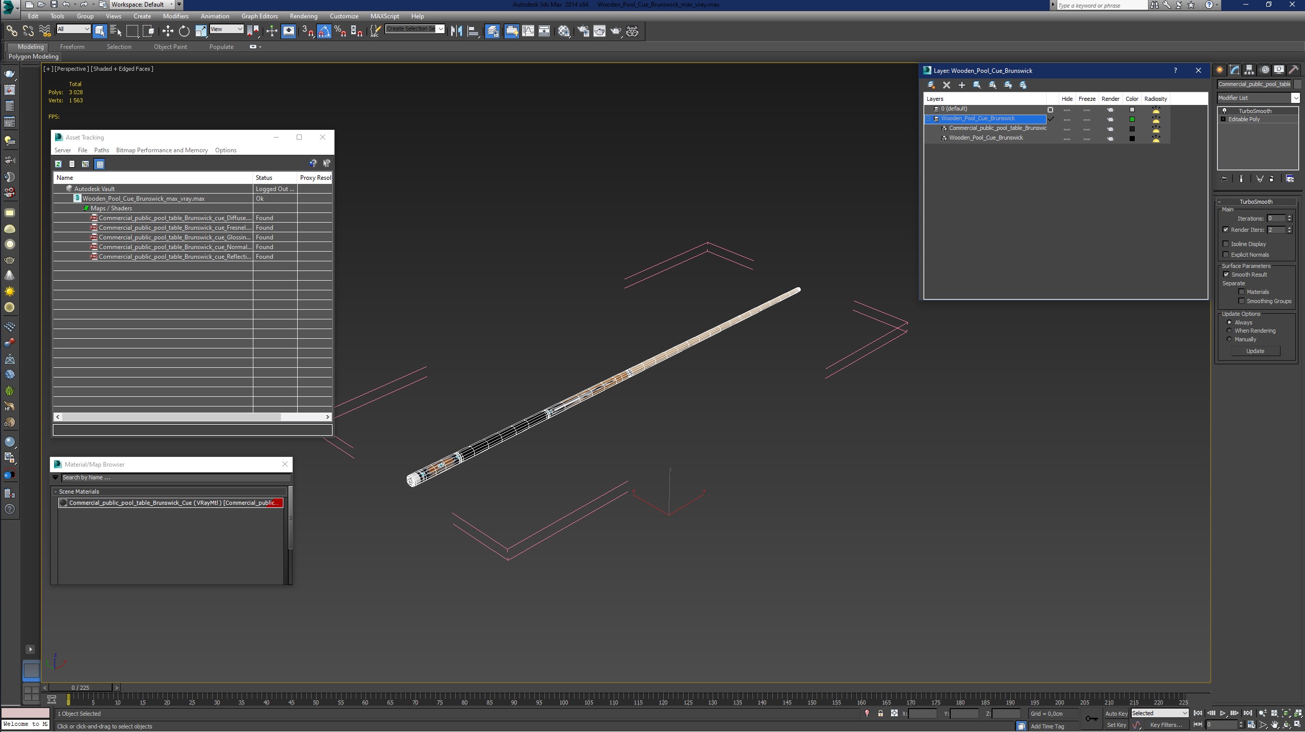 3D model Wooden Pool Cue Brunswick