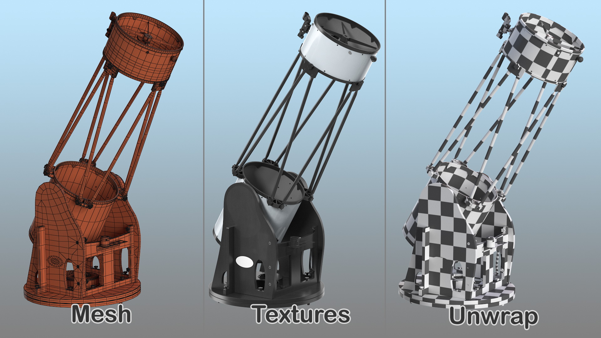 Truss Tube Dobsonian Telescope Rigged 3D