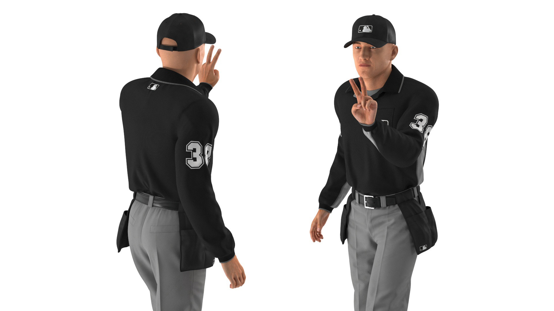 Baseball Umpire in Cap Showing Points 3D